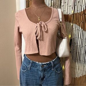 PrettyLittleThing Blush Ribbed Crop Top Longsleeve